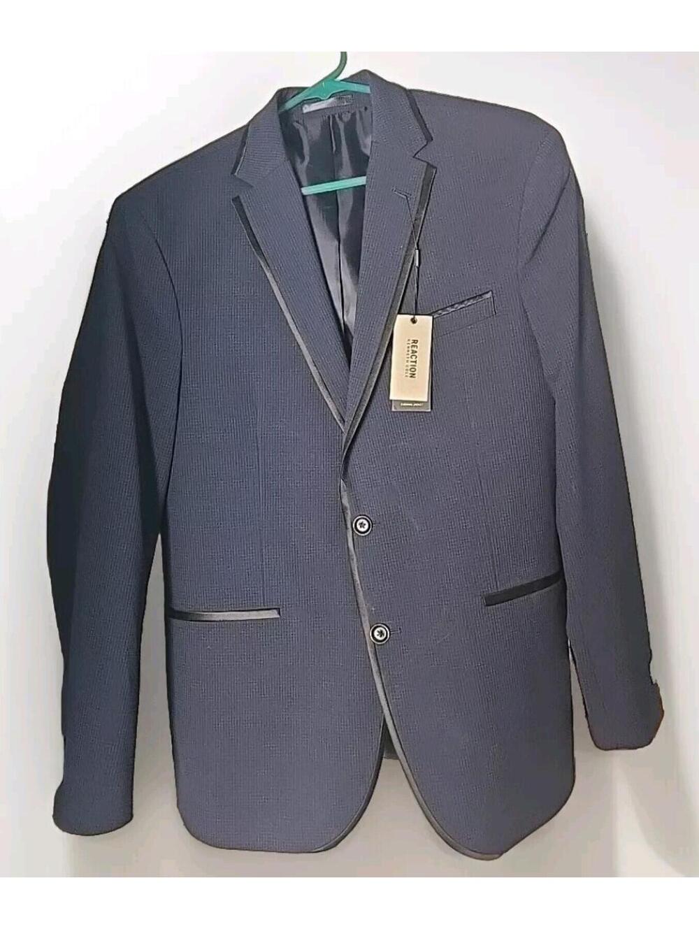 $275 Kenneth Cole Reaction Sport Coat Evening Jacket 42R Mens Dark Blue Techni-